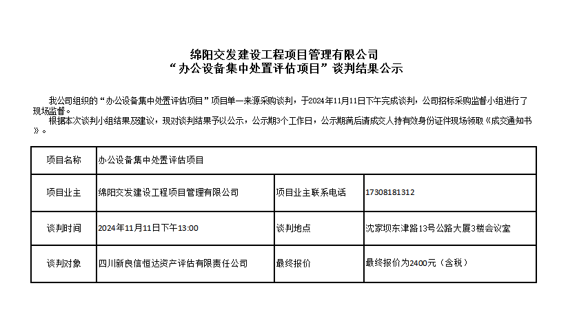 綿陽交發建設工程項目管理有限公（gōng）司“辦公設備集中處置（zhì）評估項目”談判結果公示.png